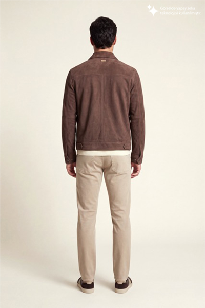 DKNY Suede Leather Zip Overshirt Erkek Deri Mont Kahverengi