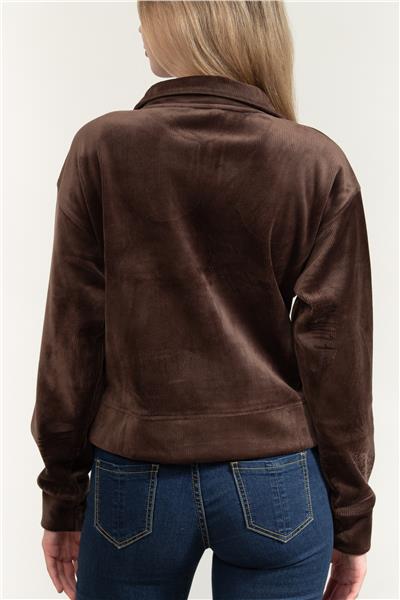 DKNY Tech Velour Rib Half Kadın Triko