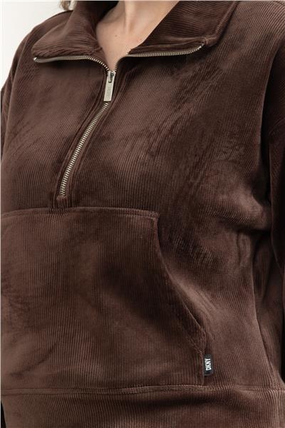 DKNY Tech Velour Rib Half Kadın Triko