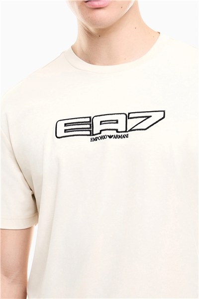 EA7 Erkek Bisiklet Yaka T-Shirt Bej