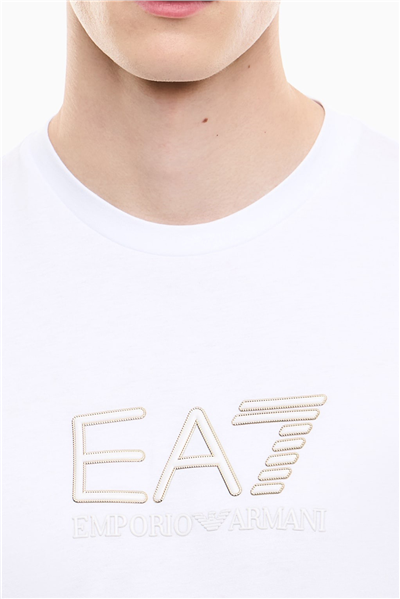 EA7 Erkek Bisiklet Yaka T-Shirt Beyaz