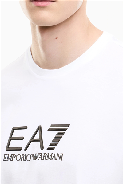 EA7 Erkek Bisiklet Yaka T-Shirt Beyaz