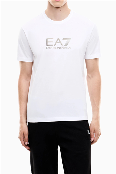 EA7 Erkek Bisiklet Yaka T-Shirt Beyaz