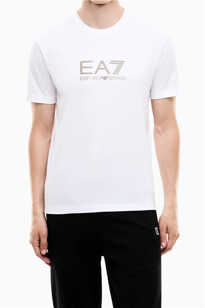 EA7 Erkek Bisiklet Yaka T-Shirt Beyaz