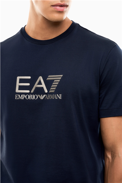 EA7 Erkek Bisiklet Yaka T-Shirt Mavi