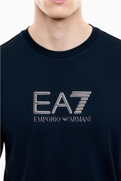 EA7 Erkek Bisiklet Yaka T-Shirt Mavi