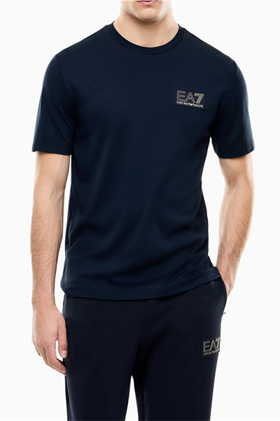 EA7 Erkek Bisiklet Yaka T-Shirt Mavi