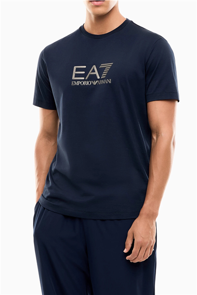 EA7 Erkek Bisiklet Yaka T-Shirt Mavi