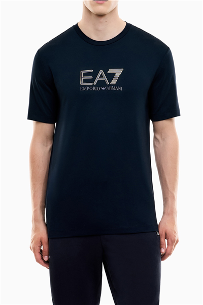 EA7 Erkek Bisiklet Yaka T-Shirt Mavi