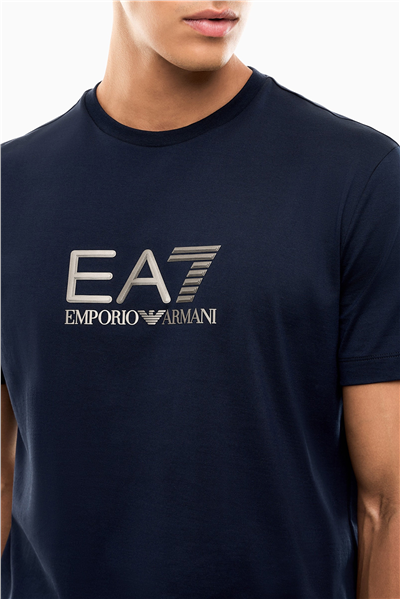EA7 Erkek Bisiklet Yaka T-Shirt Mavi
