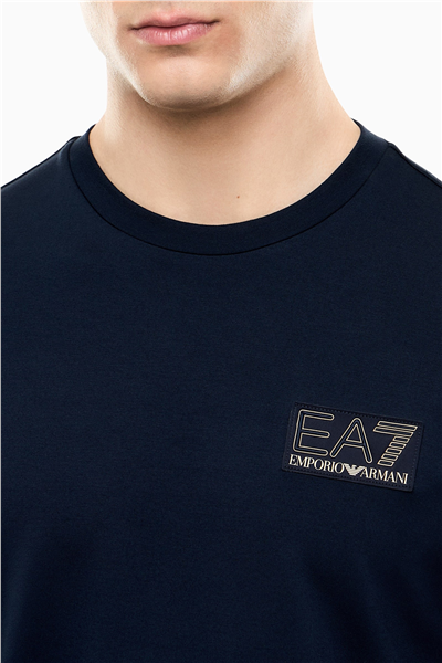 EA7 Erkek Bisiklet Yaka T-Shirt Mavi