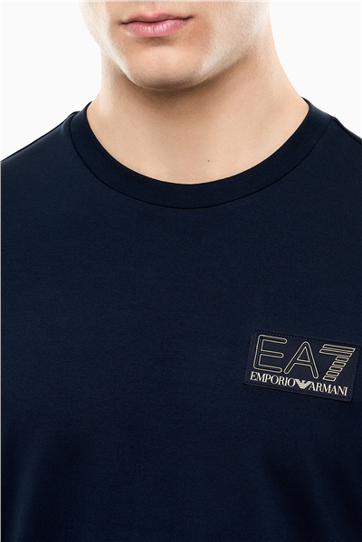 EA7 Erkek Bisiklet Yaka T-Shirt Mavi