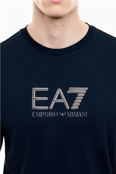 EA7 Erkek Bisiklet Yaka T-Shirt Mavi