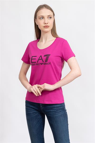 EA7 Kadın Bisiklet Yaka T-Shirt Fuşya