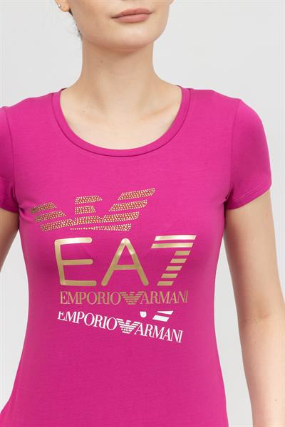 EA7 Kadın Bisiklet Yaka T-Shirt Fuşya
