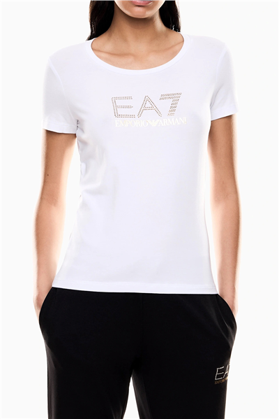 EA7 Kadın Bisiklet Yaka T-Shirt Beyaz
