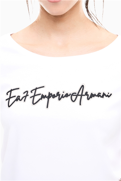 EA7 Kadın Bisiklet Yaka T-Shirt Beyaz