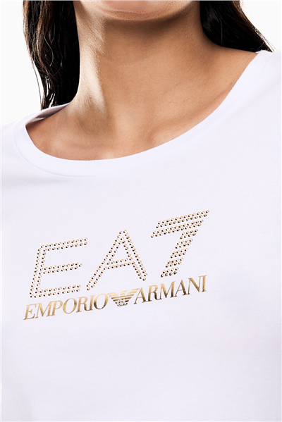 EA7 Kadın Bisiklet Yaka T-Shirt Beyaz