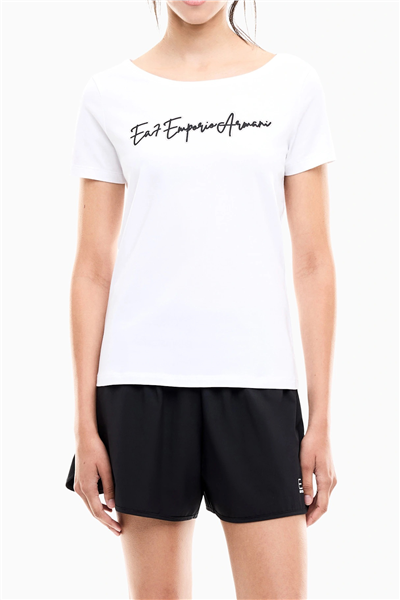 EA7 Kadın Bisiklet Yaka T-Shirt Beyaz