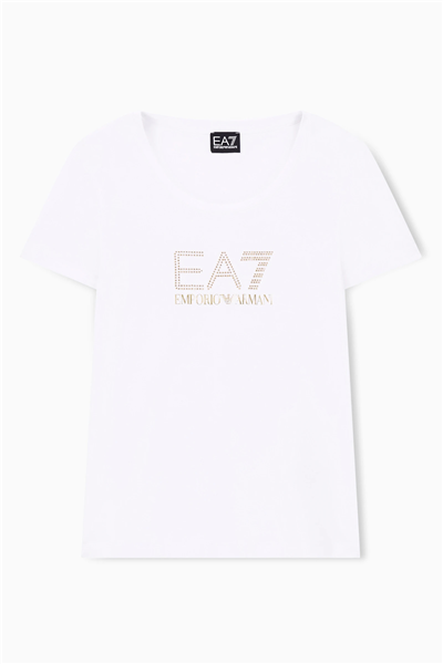 EA7 Kadın Bisiklet Yaka T-Shirt Beyaz
