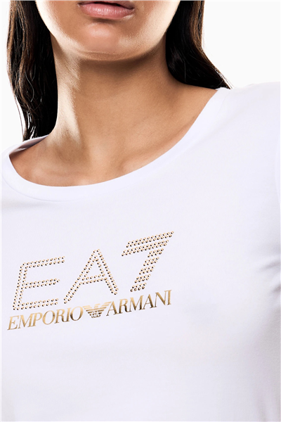 EA7 Kadın Bisiklet Yaka T-Shirt Beyaz