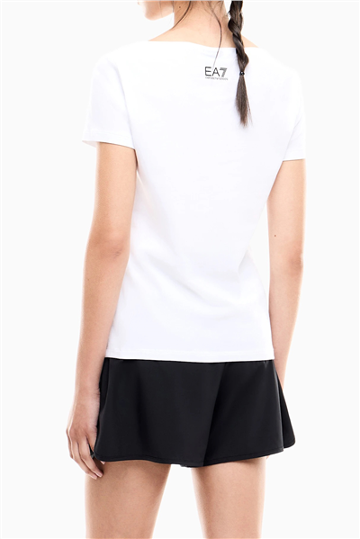 EA7 Kadın Bisiklet Yaka T-Shirt Beyaz