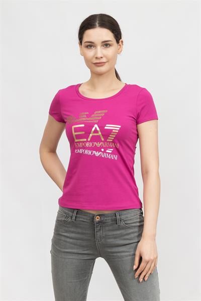 EA7 Kadın Bisiklet Yaka T-Shirt Fuşya