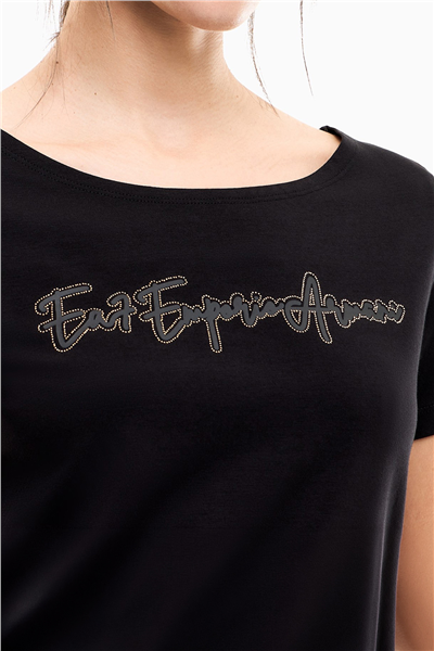EA7 Kadın Bisiklet Yaka T-Shirt Siyah