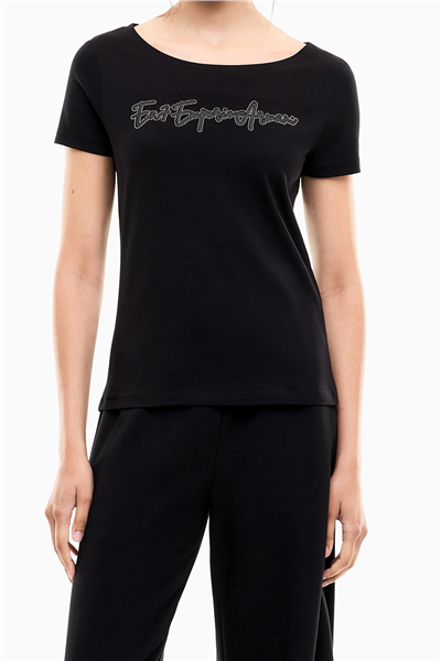 EA7 Kadın Bisiklet Yaka T-Shirt Siyah