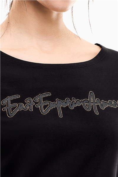 EA7 Kadın Bisiklet Yaka T-Shirt Siyah