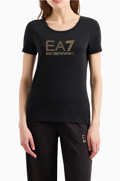 EA7 Kadın Bisiklet Yaka T-Shirt Siyah