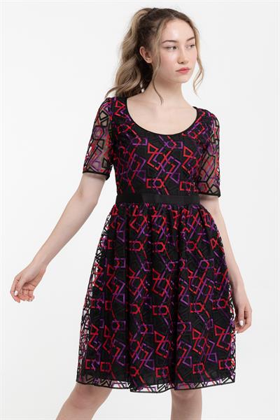Emporio Armani Geometrik Desenli Kısa Kollu Elbise