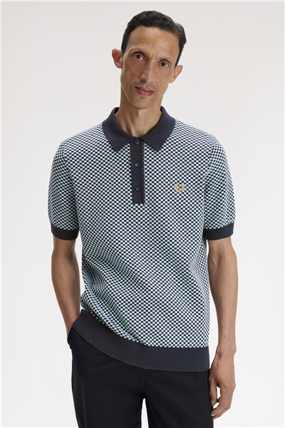 Fred Perry Chequerboard Knitted Shirt Erkek Polo Yaka T-Shirt