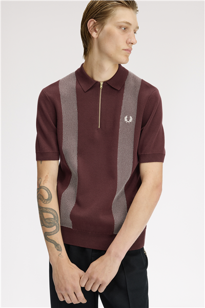 Fred Perry Panel Detail Knitted Shirt Erkek Polo Yaka T-Shirt