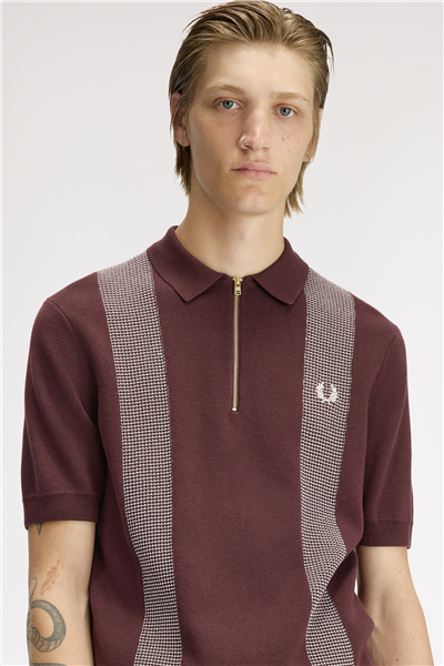 Fred Perry Panel Detail Knitted Shirt Erkek Polo Yaka T-Shirt