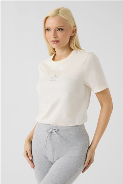 Guess Agena Kadın Aktif Regular Fit Bisiklet Yaka T-Shirt Beyaz