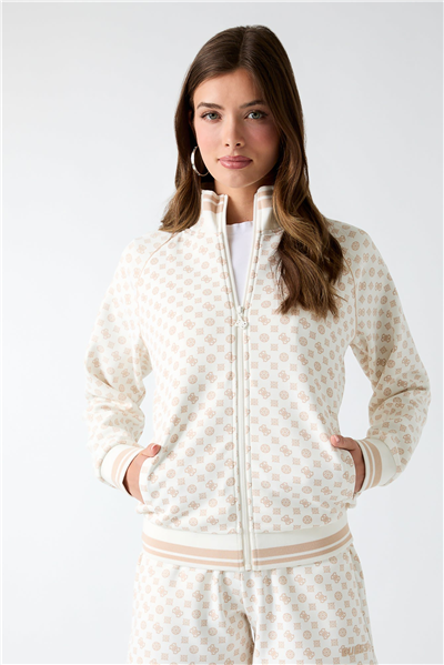 Guess Aggie Kadın Aktif Scuba Fermuarlı Sweatshirt Krem