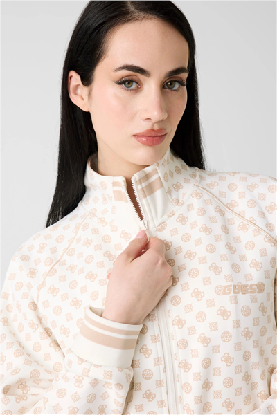 Guess Aggie Kadın Aktif Scuba Fermuarlı Sweatshirt Krem