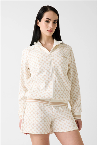 Guess Aggie Kadın Aktif Scuba Fermuarlı Sweatshirt Krem