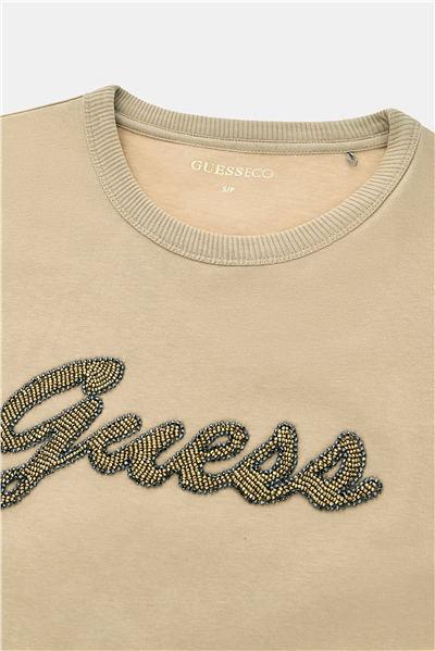 Guess Beads Kadın Regular Fit Bisiklet Yaka T-Shirt