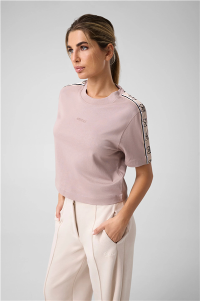 Guess Britney Kadın Aktif Boxy Fit Bisiklet Yaka T-Shirt Kahverengi