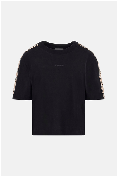 Guess Britney Kadın Aktif Boxy Fit Bisiklet Yaka T-Shirt Siyah