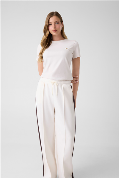 Guess Colette Kadın Aktif Oversize Fit Bisiklet Yaka T-Shirt Krem