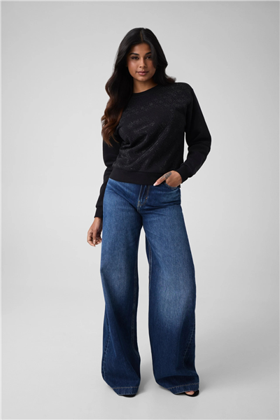 Guess Crysta Kadın Bisiklet Yaka Sweatshirt Siyah