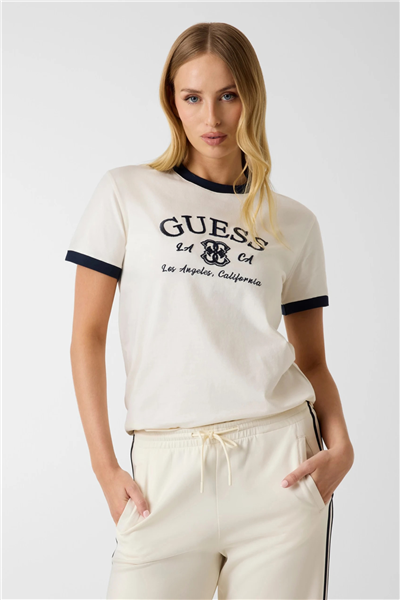 Guess Hoshi Kadın Aktif Regular Fit Bisiklet Yaka T-Shirt Beyaz