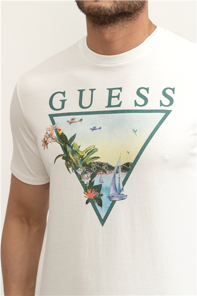 Guess Jersey Erkek Regular Fit Bisiklet Yaka T-Shirt