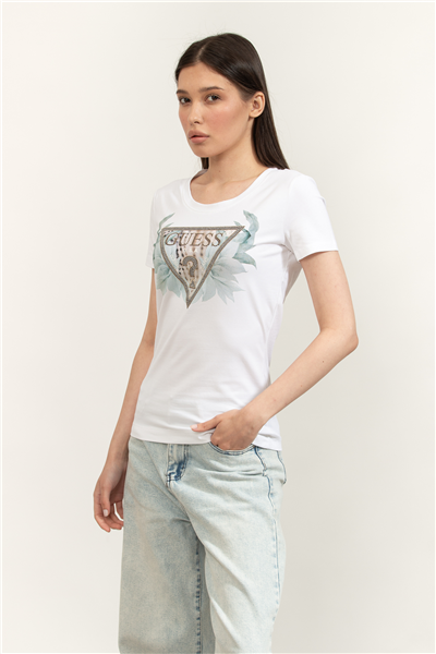 Guess Jersey Kadın Slim Fit Bisiklet Yaka T-Shirt