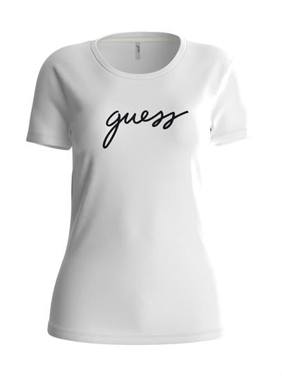 Guess Kadın Bisiklet Yaka T-Shirt Beyaz