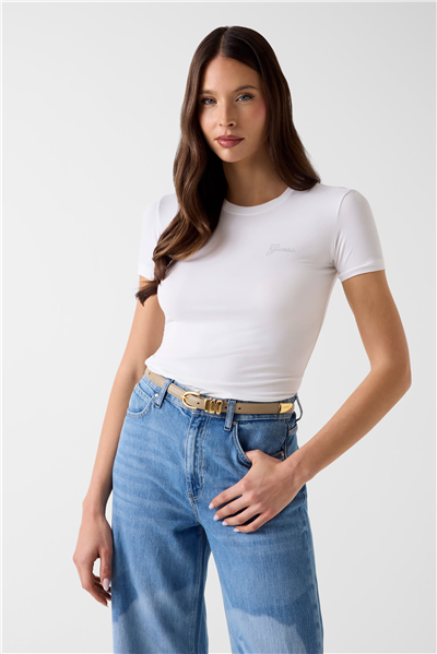 Guess Miny Kadın Modal Slim Fit Bisiklet Yaka T-Shirt Beyaz