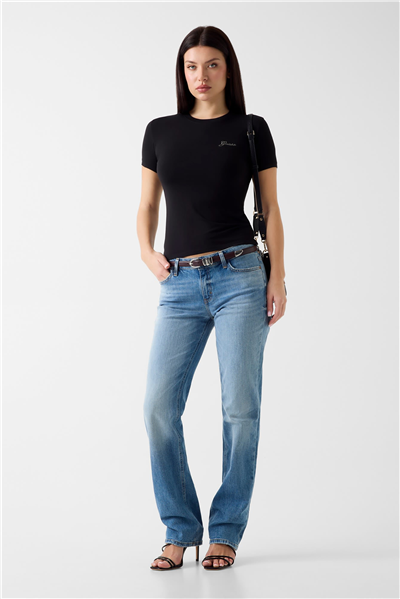 Guess Miny Kadın Modal Slim Fit Bisiklet Yaka T-Shirt Siyah